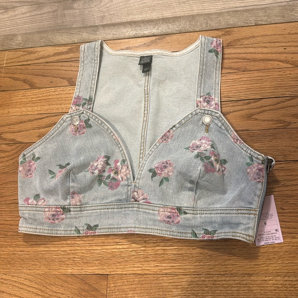 Wild Fable denim floral crop vest NWT - Picture 1 of 3